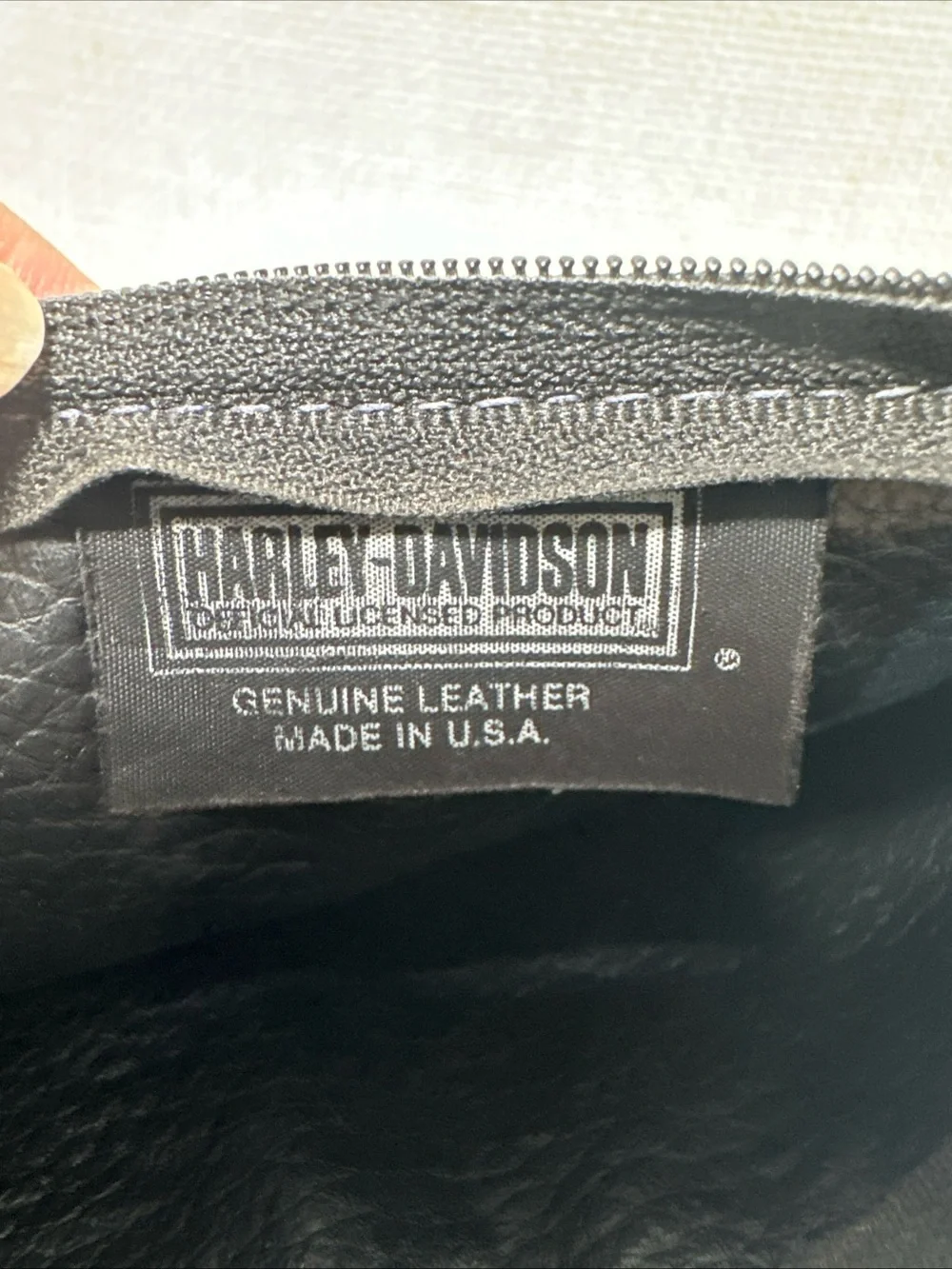 VTG Harley Davidson Black Leather Crossbody Purse Embroidered Zip Biker